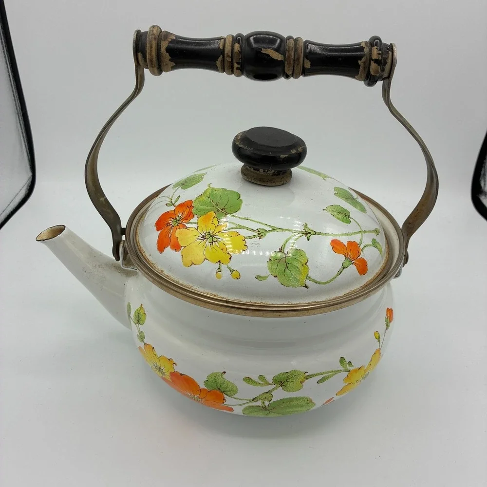 Vintage 1983 Gailstyn-Sutton Jardine Collection Enamel Teapot Floral Taiwan